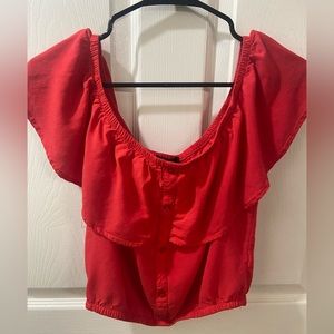 AMBIANCE RED OFF THE SHOULDER CROP BLOUSE
